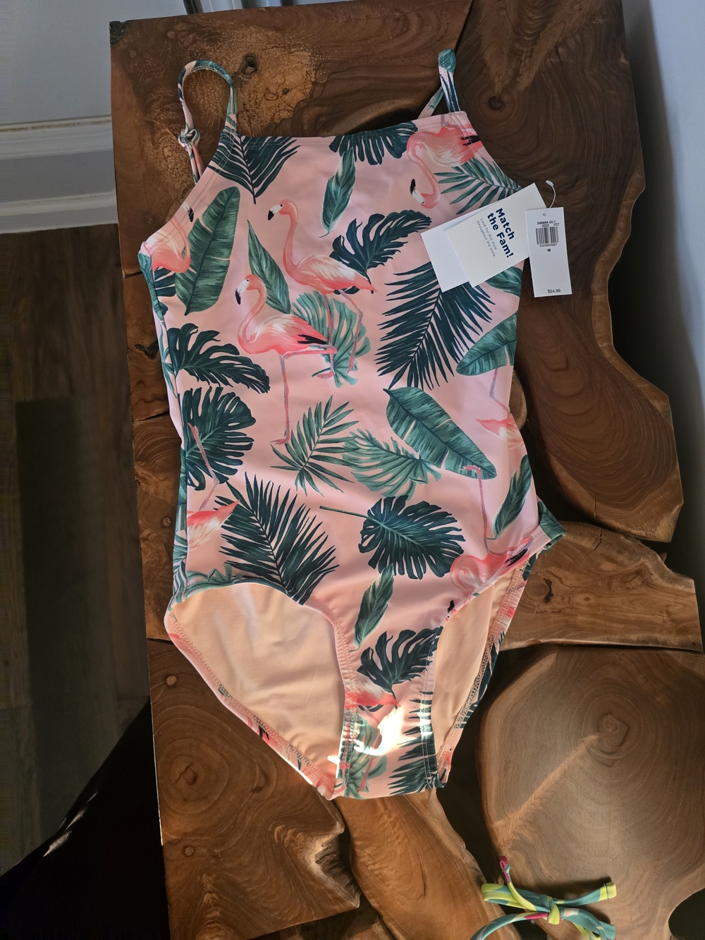 Old Navy Pink Flamingo & Green Palm Kids One-Piece Swimsuit